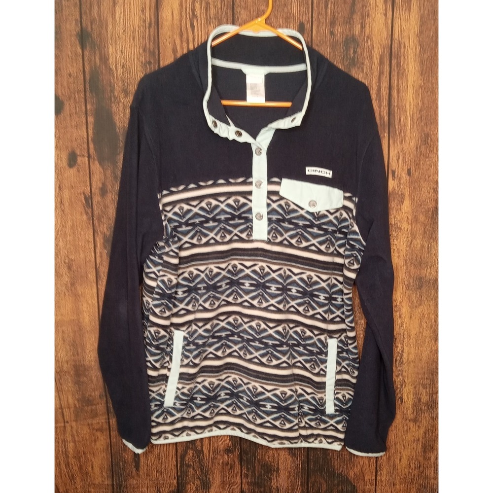 Cinch 1/4 Snap Pullover Long Sleeve Southwest Fleece Women's XL Blue